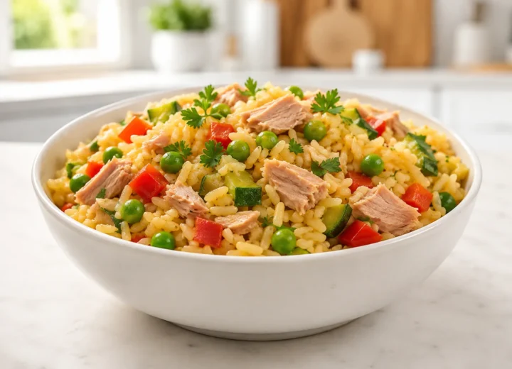 Arroz de atum e legumes reconfortante