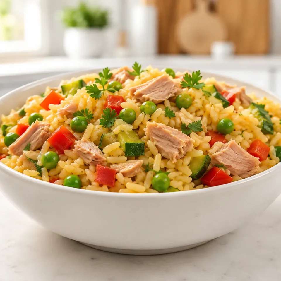 Arroz de atum e legumes reconfortante