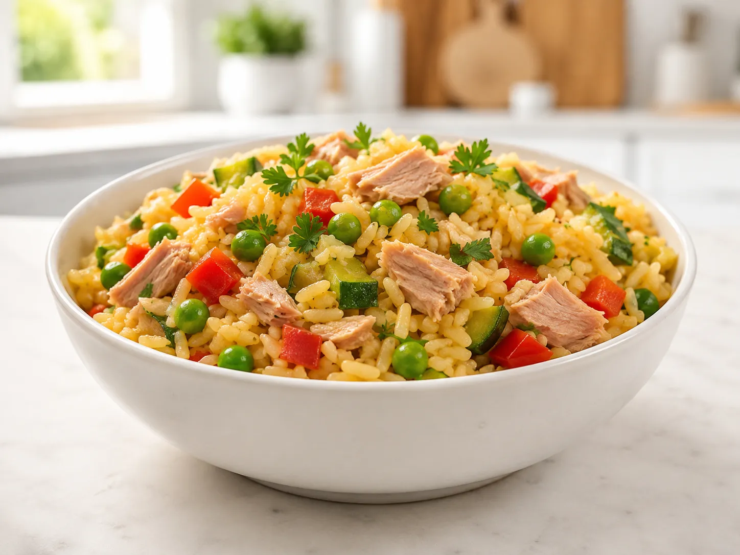 Arroz de atum e legumes