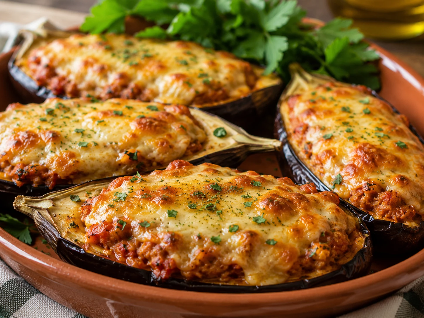Beringelas Recheadas com Carne Picada e Gratinadas