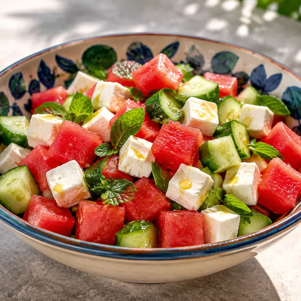 Salada de melancia e queijo feta refrescante