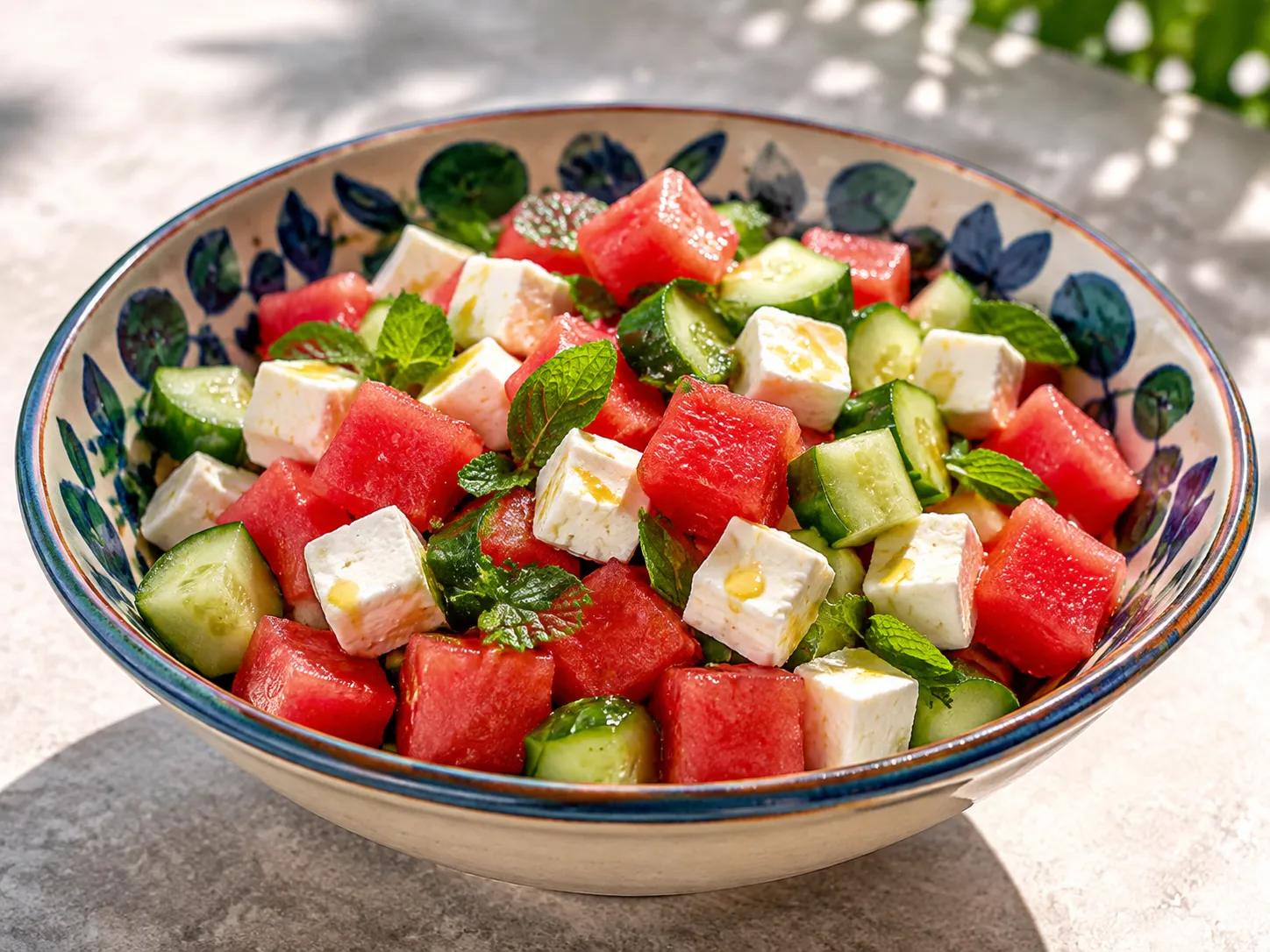 Salada de melancia e queijo feta